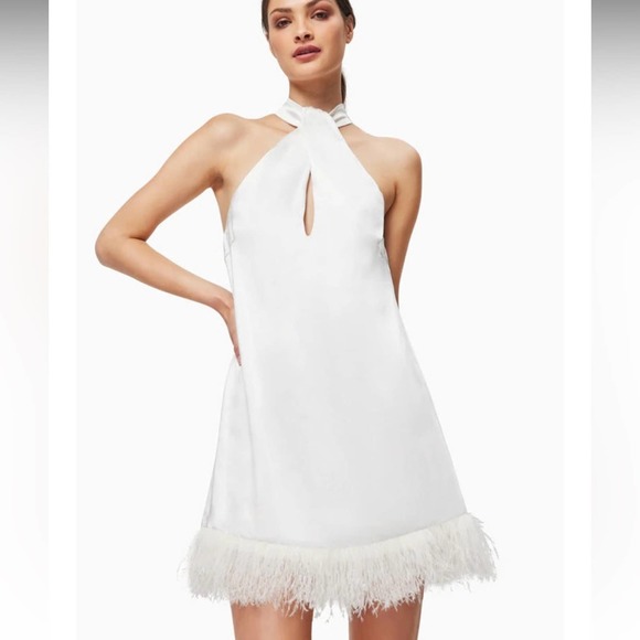 Elliatt Dresses & Skirts - elliatt rachel white feather detail halter neck Mini bride bridal dress large